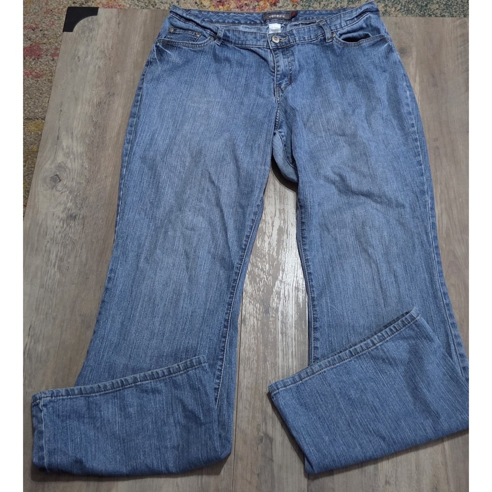 Venezia Stretch Flare Denim Blue Jeans Listed Y2K Sz 2 (Now Sz 16 Women Plus)